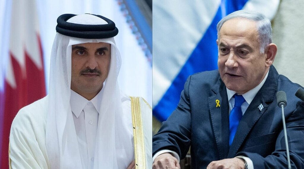 Israeli Prime Minister Benjamin Netanyahu (right) and Qatari Emir Tamim bin Hamad Al Thani (Photos: Flash90 and CC0)