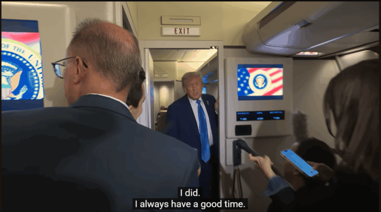 US President Donald Trump speaks to reporters aboard Air Force One, June 17, 2025 (screenshot)
