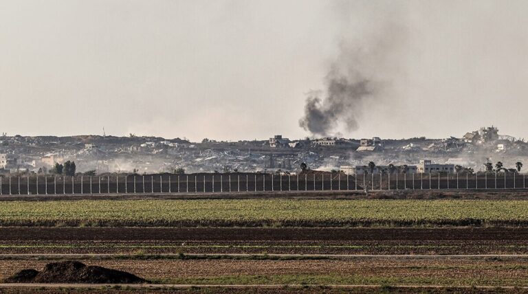 Smoke rises from the Gaza Strip, as it seen from the Israeli side of the border, June 25, 2025. Photo by Tsafrir Abayov/Flash90