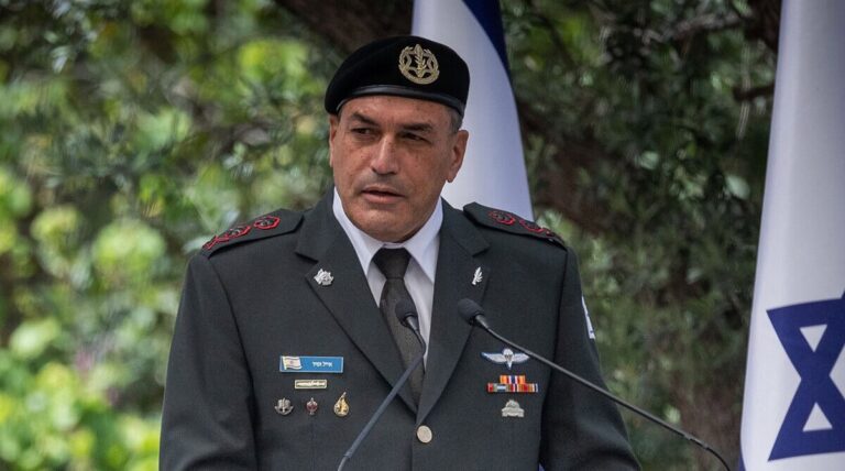 IDF Chief of Staff Eyal Zamir speaks during an event for outstanding soldiers as part of Israel's 77th Independence Day celebrations, at the President's residence in Jerusalem on May 1, 2025. Photo by Yonatan Sindel/Flash90