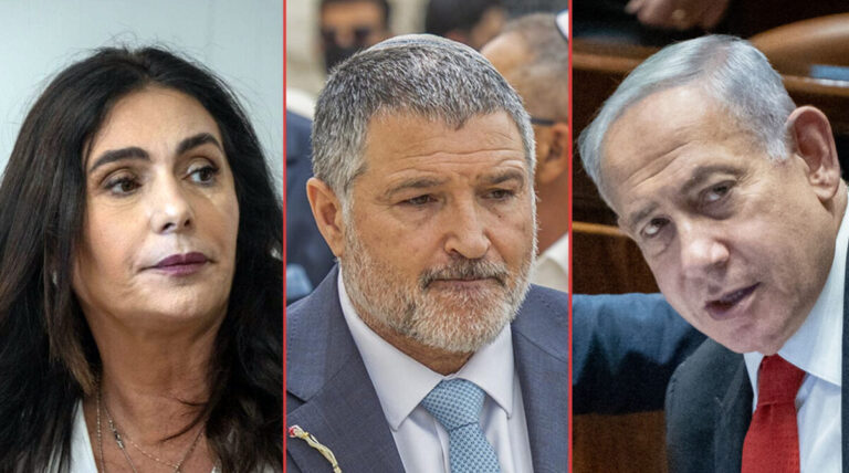 From right: Indicted Prime Minister Benjamin Netanyahu, Shin Bet chief David Zini, and Transportation Minister Miri Regev (Photos: Flash90)